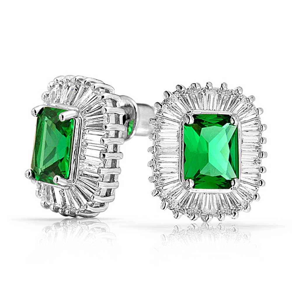 Emerald cut cz stud earrings